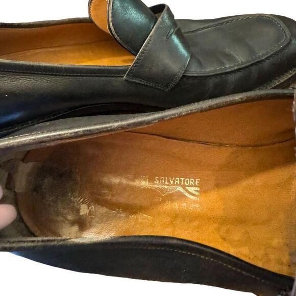 SALVATORE FERRAGAMO BLACK CALFSKIN LEATHER PENNY LOAFER size 8 men’s - Picture 10 of 15